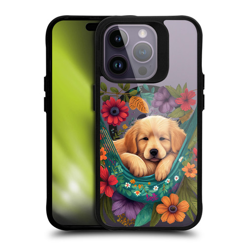JK Stewart Art Collection Golden Retriever In Hammock BLACK SHOCKPROOF BUMPER CASE COMPATIBLE WITH Apple iPhone 14 Pro & MAGSAFE