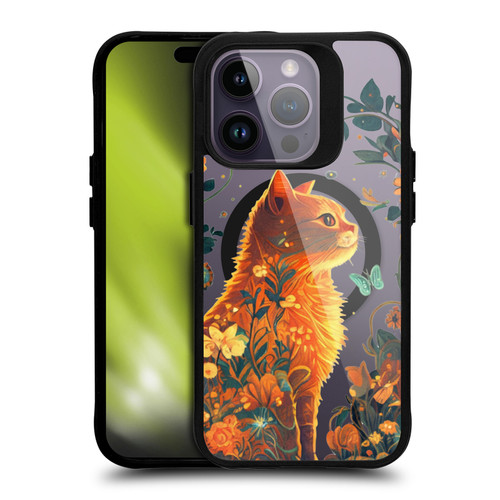 JK Stewart Art Collection Orange Cat Sitting BLACK SHOCKPROOF BUMPER CASE COMPATIBLE WITH Apple iPhone 14 Pro & MAGSAFE