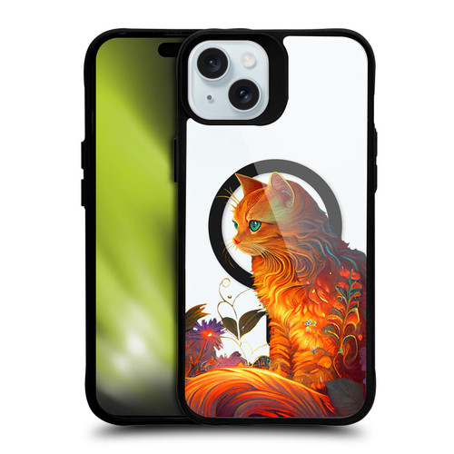JK Stewart Art Collection Cat BLACK SHOCKPROOF BUMPER CASE COMPATIBLE WITH Apple iPhone 15 Plus & MAGSAFE