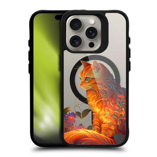 JK Stewart Art Collection Cat BLACK SHOCKPROOF BUMPER CASE COMPATIBLE WITH Apple iPhone 15 Pro & MAGSAFE