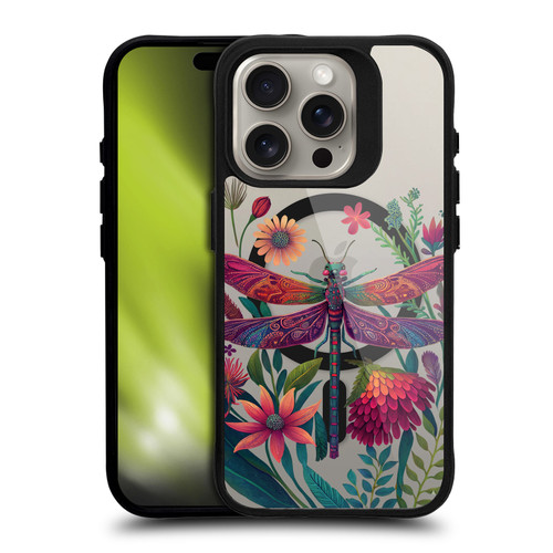 JK Stewart Art Collection Dragonfly Purple BLACK SHOCKPROOF BUMPER CASE COMPATIBLE WITH Apple iPhone 15 Pro & MAGSAFE