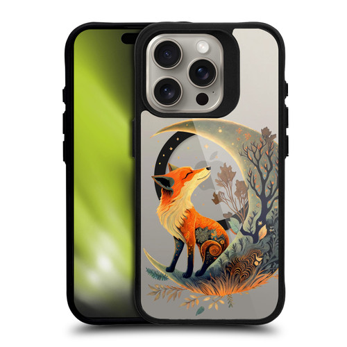 JK Stewart Art Collection Fox On Crescent Moon BLACK SHOCKPROOF BUMPER CASE COMPATIBLE WITH Apple iPhone 15 Pro & MAGSAFE