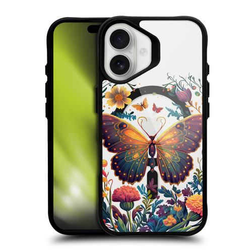 JK Stewart Art Collection Butterfly In Garden BLACK SHOCKPROOF BUMPER CASE COMPATIBLE WITH Apple iPhone 16 & MAGSAFE