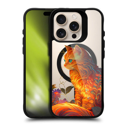JK Stewart Art Collection Cat BLACK SHOCKPROOF BUMPER CASE COMPATIBLE WITH Apple iPhone 16 Pro & MAGSAFE
