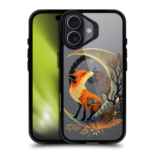 JK Stewart Art Collection Fox On Crescent Moon BLACK SHOCKPROOF BUMPER CASE COMPATIBLE WITH Apple iPhone 17 & MAGSAFE