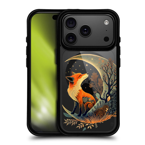 JK Stewart Art Collection Fox On Crescent Moon BLACK SHOCKPROOF BUMPER CASE COMPATIBLE WITH Apple iPhone 17 Pro & MAGSAFE