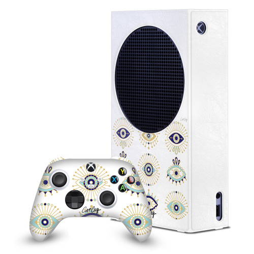 Cat Coquillette Art Mix Blue Gold Game Console Wrap and Game Controller Skin Bundle for Microsoft Series S Console & Controller