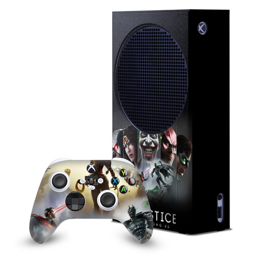 Injustice Gods Among Us Key Art Poster Game Console Wrap and Game Controller Skin Bundle for Microsoft Series S Console & Controller