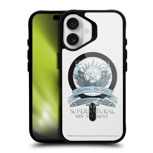 Supernatural Character Art Saving People Logo BLACK SHOCKPROOF BUMPER CASE COMPATIBLE WITH Apple iPhone 16 & MAGSAFE