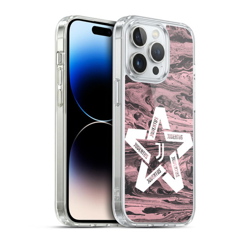 Juventus Football Club Art Black & Pink Marble Soft Gel Case for Apple iPhone 14 Pro & MagSafe
