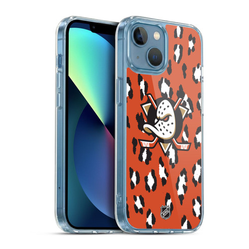 NHL Anaheim Ducks Leopard Pattern Soft Gel Case for Apple iPhone 13 Mini & MagSafe