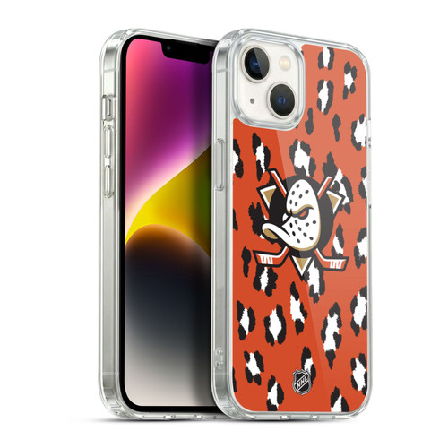 NHL Anaheim Ducks Leopard Pattern Soft Gel Case for Apple iPhone 14 Plus & MagSafe