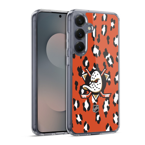 NHL Anaheim Ducks Leopard Pattern Soft Gel Case for Samsung Galaxy S25 & MagSafe