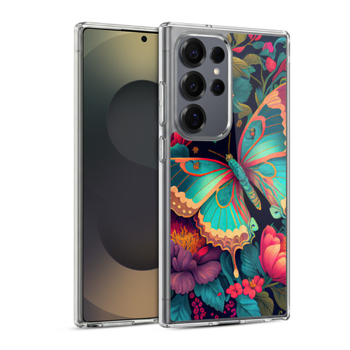 JK Stewart Art Butterfly And Flowers Soft Gel Case for Samsung Galaxy S25 Ultra & MagSafe