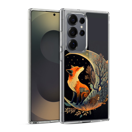 JK Stewart Art Fox On Crescent Moon Soft Gel Case for Samsung Galaxy S25 Ultra & MagSafe