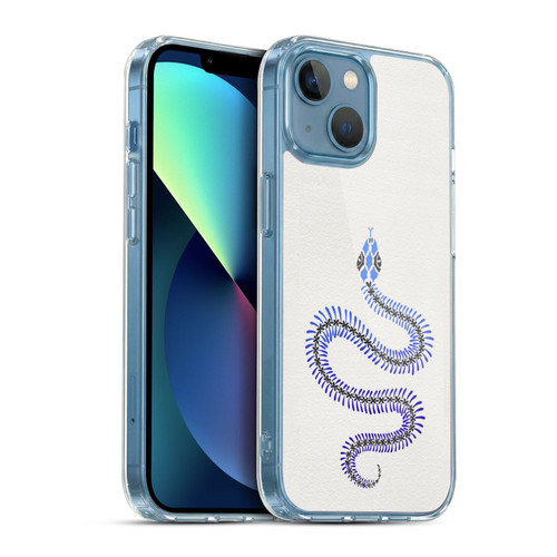 Cat Coquillette Animals Blue Ombre Snake Skeleton Soft Gel Case for Apple iPhone 13 Mini & MagSafe