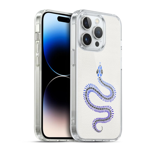 Cat Coquillette Animals Blue Ombre Snake Skeleton Soft Gel Case for Apple iPhone 14 Pro & MagSafe
