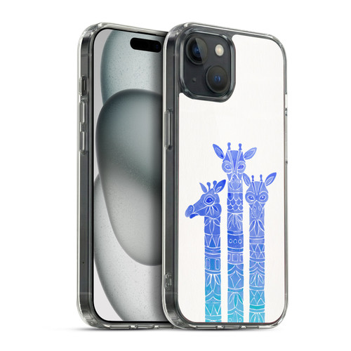 Cat Coquillette Animals Blue Ombre Giraffes Soft Gel Case for Apple iPhone 15 Plus & MagSafe