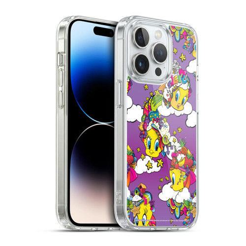Looney Tunes Patterns Tweety Purple Soft Gel Case for Apple iPhone 14 Pro & MagSafe