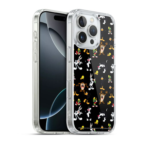 Looney Tunes Patterns Black Soft Gel Case for Apple iPhone 16 Pro & MagSafe