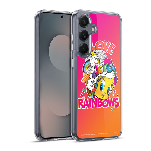 Looney Tunes Patterns I Love Rainbow Soft Gel Case for Samsung Galaxy S25+ & MagSafe