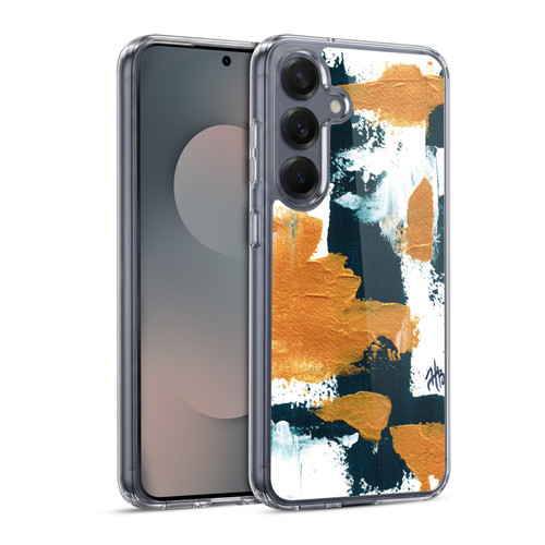 Haley Bush Pattern Painting Abstract Navy Gold White Soft Gel Case for Samsung Galaxy S25 & MagSafe