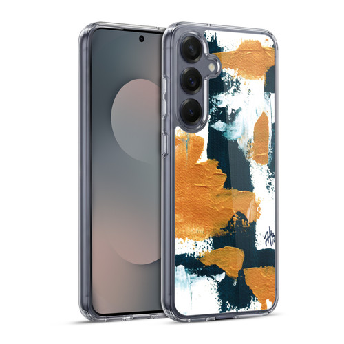 Haley Bush Pattern Painting Abstract Navy Gold White Soft Gel Case for Samsung Galaxy S25+ & MagSafe