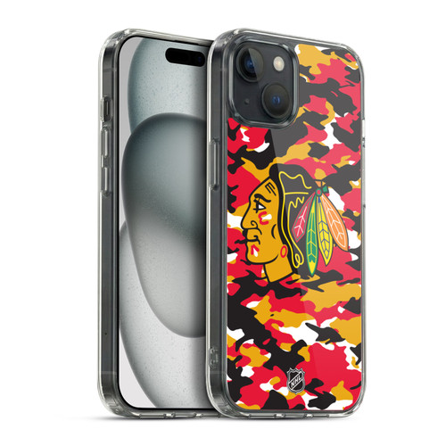 NHL Chicago Blackhawks Camouflage Soft Gel Case for Apple iPhone 15 Plus & MagSafe