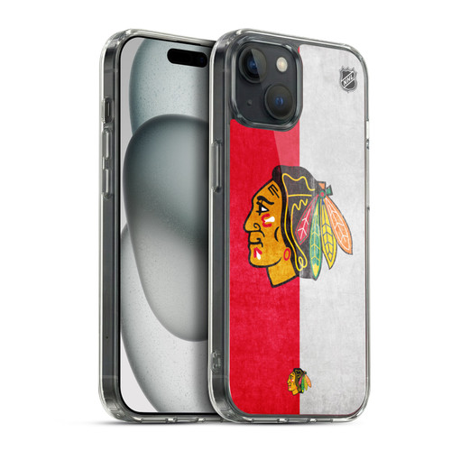 NHL Chicago Blackhawks Half Distressed Soft Gel Case for Apple iPhone 15 Plus & MagSafe