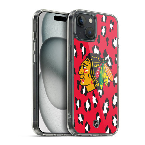 NHL Chicago Blackhawks Leopard Patten Soft Gel Case for Apple iPhone 15 Plus & MagSafe