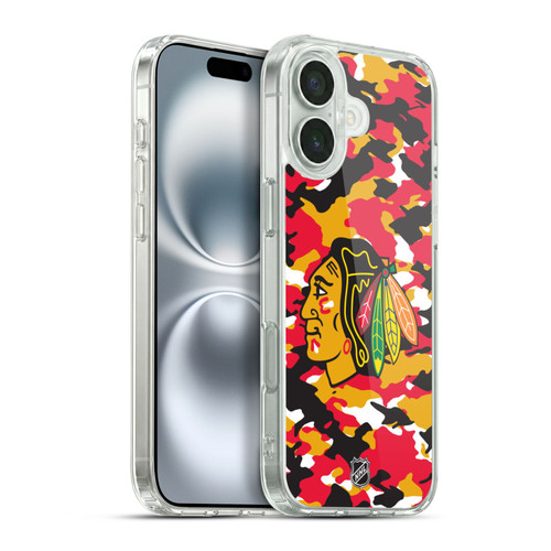 NHL Chicago Blackhawks Camouflage Soft Gel Case for Apple iPhone 16 Plus & MagSafe