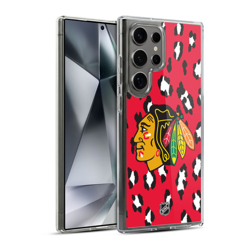 NHL Chicago Blackhawks Leopard Patten Soft Gel Case for Samsung Galaxy S24 Ultra 5G & MagSafe