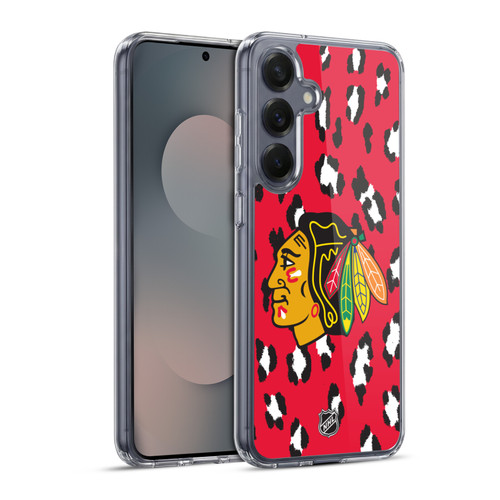 NHL Chicago Blackhawks Leopard Patten Soft Gel Case for Samsung Galaxy S25+ & MagSafe