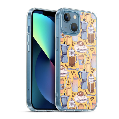 Micklyn Le Feuvre Patterns 2 Coffee Love On Yellow Soft Gel Case for Apple iPhone 13 Mini & MagSafe