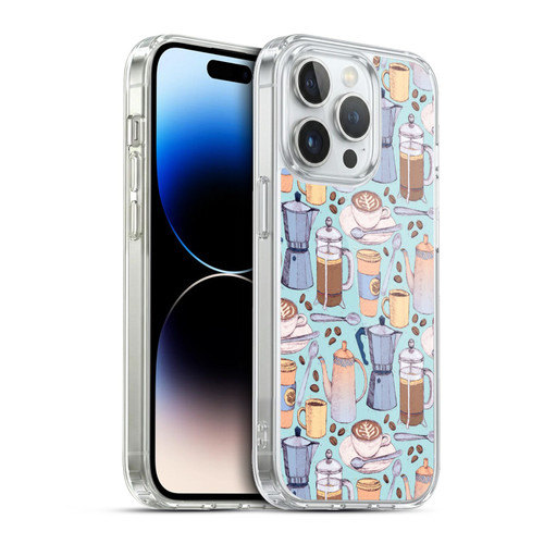 Micklyn Le Feuvre Patterns 2 Coffee Love On Blue Soft Gel Case for Apple iPhone 13 Pro & MagSafe