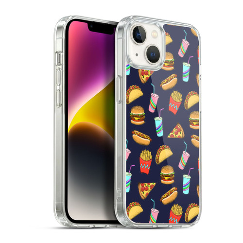Micklyn Le Feuvre Patterns 2 Fast Food On Navy Soft Gel Case for Apple iPhone 14 Plus & MagSafe