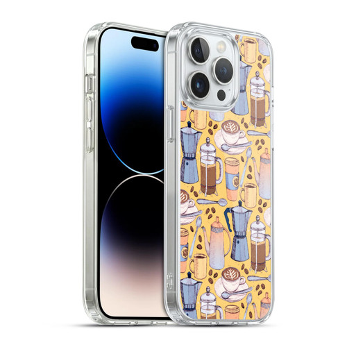 Micklyn Le Feuvre Patterns 2 Coffee Love On Yellow Soft Gel Case for Apple iPhone 14 Pro Max & MagSafe