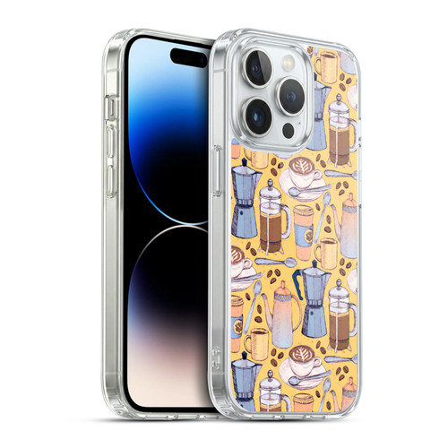 Micklyn Le Feuvre Patterns 2 Coffee Love On Yellow Soft Gel Case for Apple iPhone 14 Pro & MagSafe