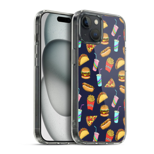 Micklyn Le Feuvre Patterns 2 Fast Food On Navy Soft Gel Case for Apple iPhone 15 Plus & MagSafe