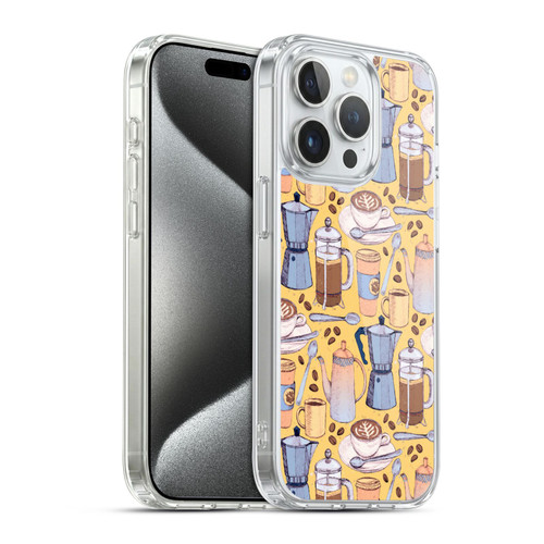 Micklyn Le Feuvre Patterns 2 Coffee Love On Yellow Soft Gel Case for Apple iPhone 15 Pro & MagSafe
