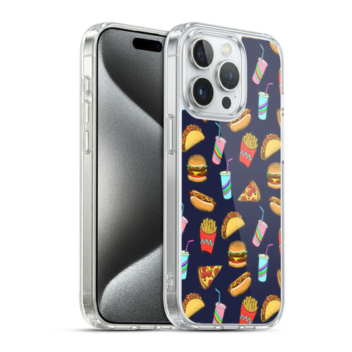 Micklyn Le Feuvre Patterns 2 Fast Food On Navy Soft Gel Case for Apple iPhone 15 Pro & MagSafe