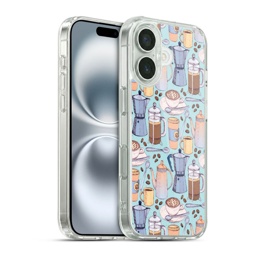 Micklyn Le Feuvre Patterns 2 Coffee Love On Blue Soft Gel Case for Apple iPhone 16 & MagSafe