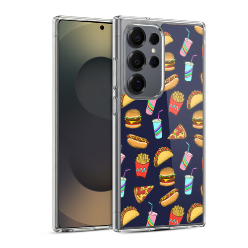Micklyn Le Feuvre Patterns 2 Fast Food On Navy Soft Gel Case for Samsung Galaxy S25 Ultra & MagSafe