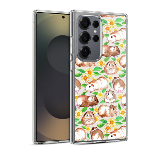 Micklyn Le Feuvre Patterns 2 Guinea Pigs And Daisies In Watercolour On Tan Soft Gel Case for Samsung Galaxy S25 Ultra & MagSafe