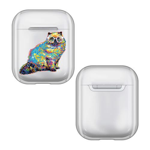 P.D. Moreno Cats Multicolor Cat With Eyeglasses Clear Hard Crystal Cover Case for Apple AirPods 1 1st Gen / 2 2nd Gen Charging Case