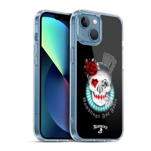Alchemy Gothic Skull And Cards Gambling's For Fools Soft Gel Case for Apple iPhone 13 Mini & MagSafe