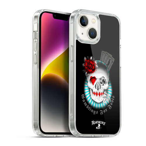 Alchemy Gothic Skull And Cards Gambling's For Fools Soft Gel Case for Apple iPhone 14