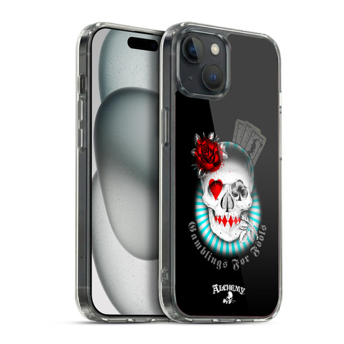 Alchemy Gothic Skull And Cards Gambling's For Fools Soft Gel Case for Apple iPhone 15 Plus & MagSafe