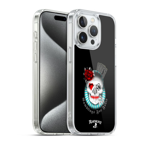 Alchemy Gothic Skull And Cards Gambling's For Fools Soft Gel Case for Apple iPhone 15 Pro & MagSafe