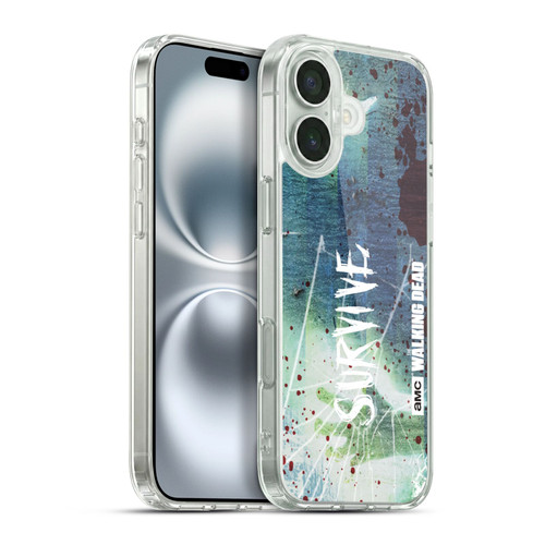 AMC The Walking Dead Typography Survive Torned Glass Soft Gel Case for Apple iPhone 16 Plus & MagSafe